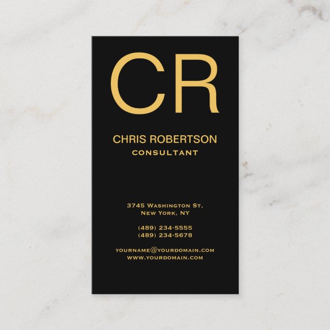 Monogram Black Gold Business Card (Front)
