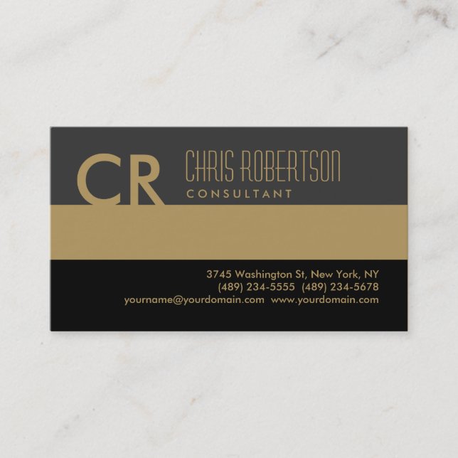 Monogram Black Gold Business Card (Front)