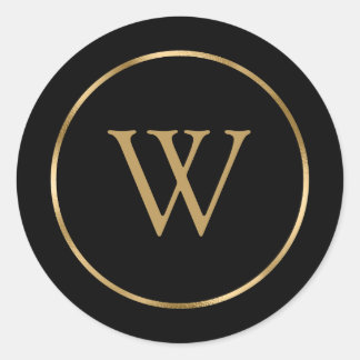 Monogram Black Gold Business Classic Round Sticker