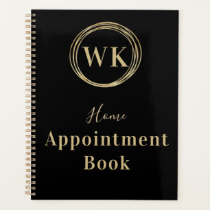 Monogram Black Gold Circles Home Appointment Book Planner