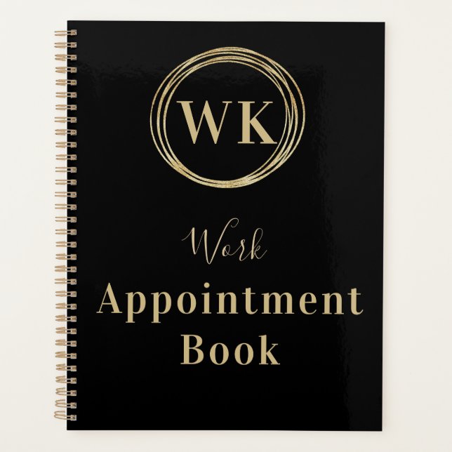 Monogram Black Gold Circles Work Appointment Book Planner (Front)
