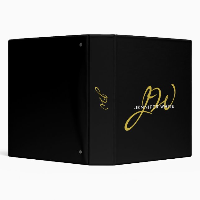 Monogram Black Gold Colour Plain Modern Own Name Binder (Background)