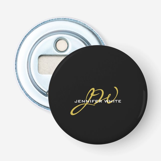 Monogram Black Gold Colour Plain Modern Own Name Bottle Opener (Front)