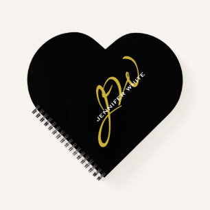 Monogram Black Gold Colour Plain Modern Own Name Notebook