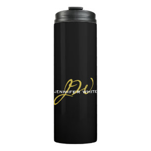 Monogram Black Gold Colour Plain Modern Own Name Thermal Tumbler
