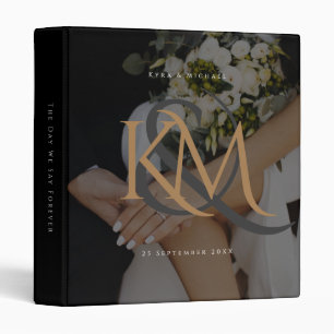 Monogram Black Gold Custom Photo Wedding Album Binder
