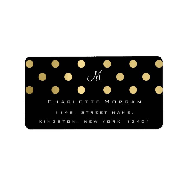 Monogram Black Gold Dots Cement Logo RSVP Label (Front)