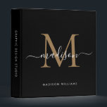 Monogram Black Gold Elegant Script Office School Binder<br><div class="desc">Elegant Monogram Gold Black White Script Name Home Office Professional Work Back to School Recipe 3 ring binder</div>
