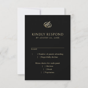 Monogram Black Gold Elegant Wedding RSVP Card