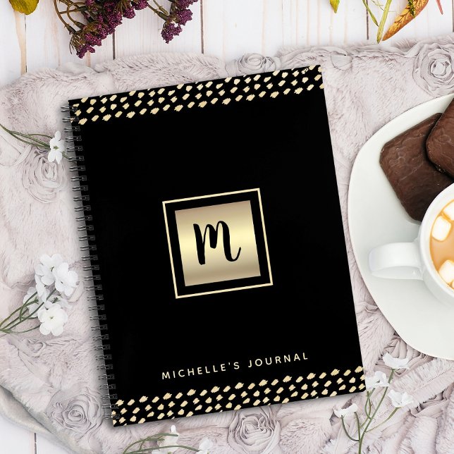 Monogram black gold foil script dots modern bold notebook (Creator Uploaded)