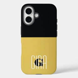 Monogram Black & Gold Girly Pretty Initial iPhone 16 Case