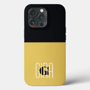 Monogram Black Gold & Girly Pretty Initial  iPhone 13 Pro Case