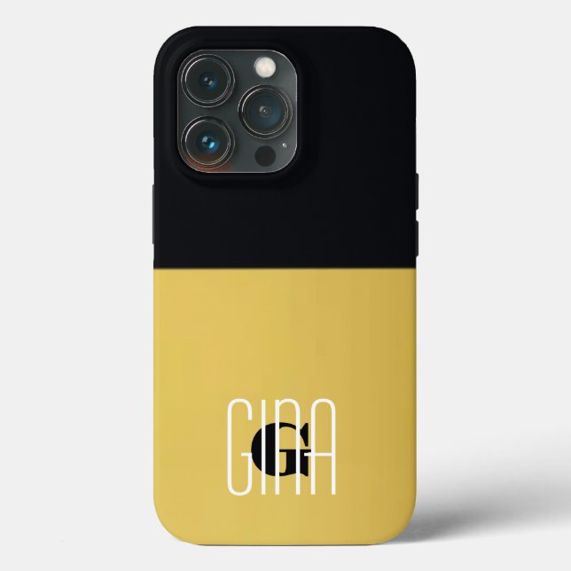 Monogram Black Gold & Girly Pretty Initial  Case-Mate iPhone Case (Back)