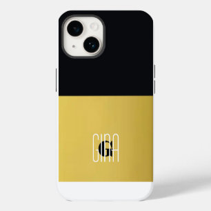 Monogram Black Gold & Girly Pretty Initial iPhone 14 Case
