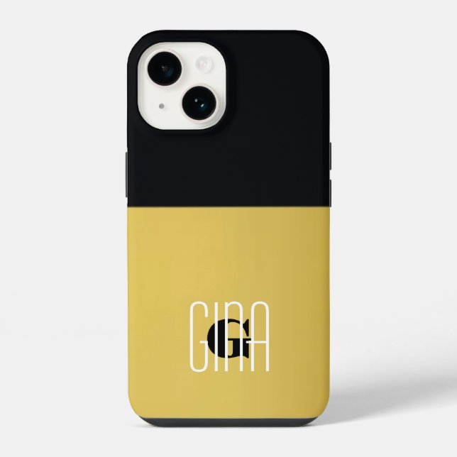 Monogram Black Gold & Girly Pretty Initial  iPhone Case (Back)