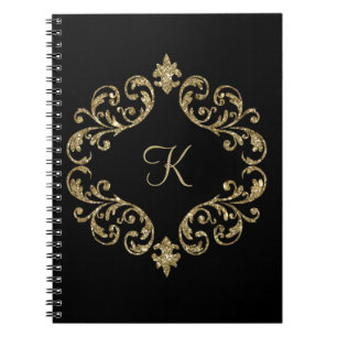 Monogram Black Gold Glitter Journal Notebook