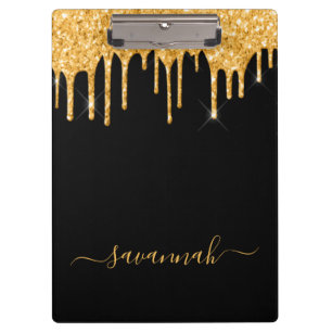 Monogram black gold glitter modern script name clipboard