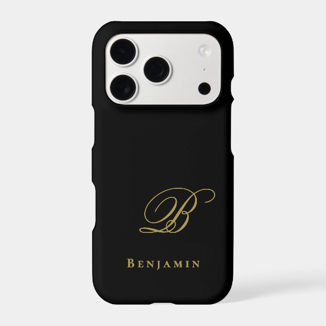 Monogram Black Gold Initial Name Minimalist Men  (Back)