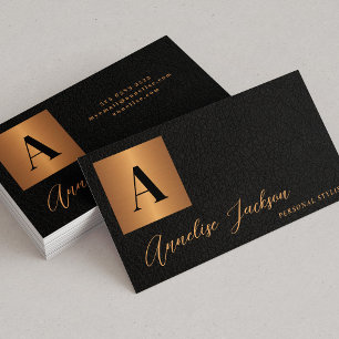 Monogram black gold luxury elegant business card