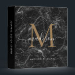 Monogram Black Gold Marble Script Office School Binder<br><div class="desc">Elegant Monogram Gold Black Marble White Script Name Home Office Professional Work Back to School Recipe Cookbook 3 ring binder</div>