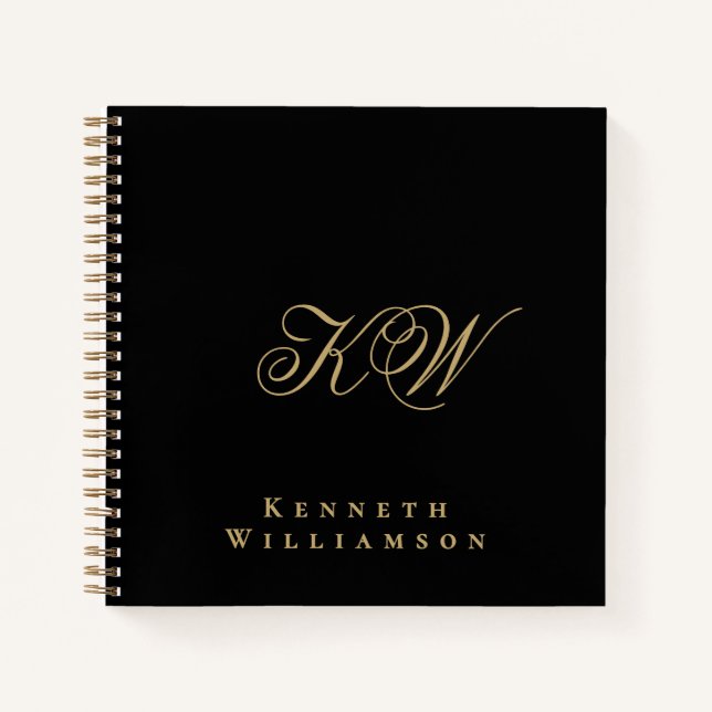 Monogram Black Gold Minimalist Elegant Men Custom  Notebook (Front)