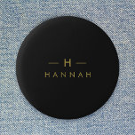 Monogram Black Gold | Modern Minimalist Elegant 2 Inch Round Button<br><div class="desc">A simple stylish custom monogram design in a gold modern minimalist typography on an off black background. The monogram initials and name can easily be personalized along with the feature line to make a design as unique as you are! The perfect bespoke gift or accessory for any occasion.</div>