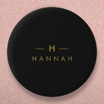 Monogram Black Gold | Modern Minimalist Elegant 2 Inch Round Button<br><div class="desc">A simple stylish custom monogram design in a gold modern minimalist typography on an off black background. The monogram initials and name can easily be personalized along with the feature line to make a design as unique as you are! The perfect bespoke gift or accessory for any occasion.</div>