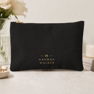 Monogram Black Gold   Modern Minimalist Elegant Accessory Pouch