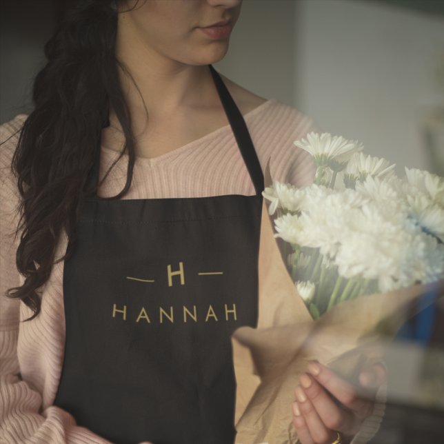 Monogram Black Gold | Modern Minimalist Elegant Apron (Creator Uploaded)