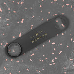 Monogram Black Gold | Modern Minimalist Elegant Bar Key<br><div class="desc">A simple stylish custom monogram design in a gold modern minimalist typography on an off black background. The monogram initials and name can easily be personalized along with the feature line to make a design as unique as you are! The perfect bespoke gift or accessory for any occasion.</div>