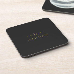 Monogram Black Gold   Modern Minimalist Elegant Coaster