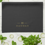 Monogram Black Gold | Modern Minimalist Elegant Kitchen Towel<br><div class="desc">A simple stylish custom monogram design in a gold modern minimalist typography on an off black background. The monogram initials and name can easily be personalized along with the feature line to make a design as unique as you are! The perfect bespoke gift or accessory for any occasion.</div>