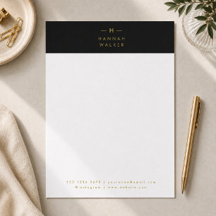Monogram Black Gold   Modern Minimalist Elegant Letterhead