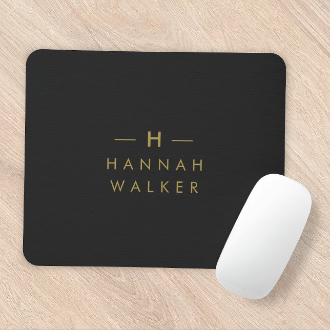 Monogram Black Gold | Modern Minimalist Elegant Mouse Pad (Creator Uploaded)