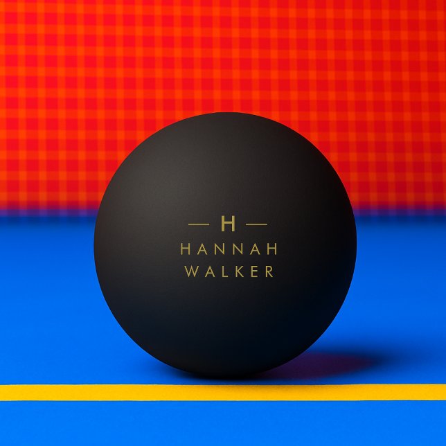 Monogram Black Gold | Modern Minimalist Elegant Ping Pong Ball (Creator Uploaded)