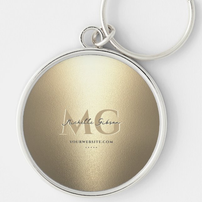Monogram Black Gold Professional Elegant Modern Keychain (Front)