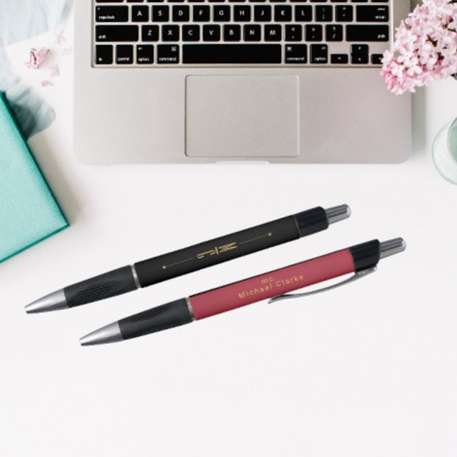 Monogram Black Gold Red | Modern Minimalist Office Pen (Modern red and black color mix pen)