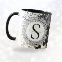 Monogram Black Gold Roses Diamonds Luxury Stylish 