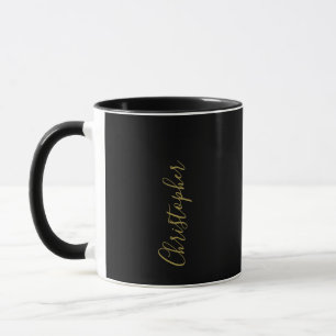 Monogram Black Gold Script Name Minimalist Men Mug