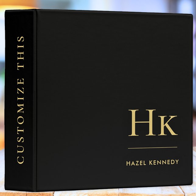 Monogram | Black Gold Simple Elegant Initials Binder (Creator Uploaded)