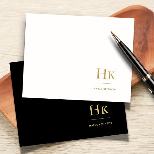 Monogram Black Gold Simple Elegant Social Notecard