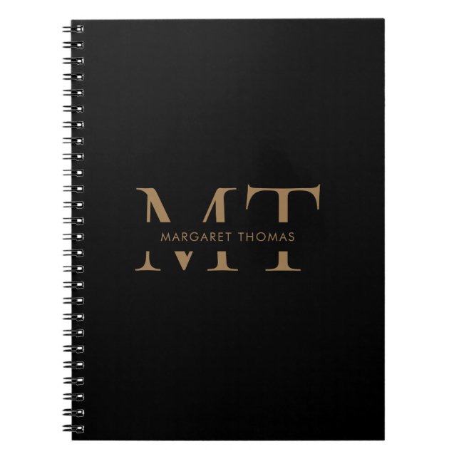 Monogram Black Gold Simple  Notebook (Front)