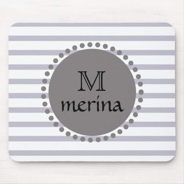 Monogram Black Gold Striped Circle Mouse Pad (Front)