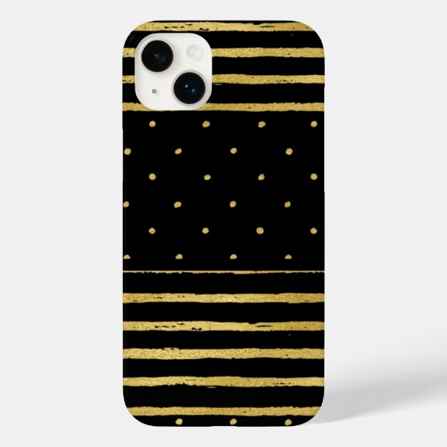 Monogram Black Gold Striped Dots -Mate iPhone 14  Case-Mate iPhone Case (Back)