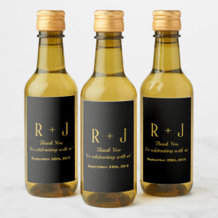 Monogram Black & Gold Thank You Wedding Mini Wine Label