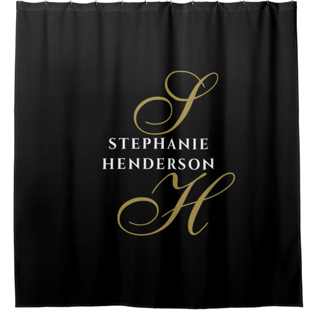 Monogram Black Gold White Minimalist Elegant Chic  (Front)