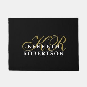 Monogram Black Gold White Minimalist Elegant Men  Doormat