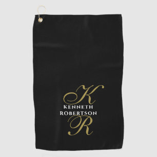 Monogram Black Gold White Minimalist Elegant Men Golf Towel