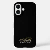 Monogram Black Gold White Minimalist Elegant Name