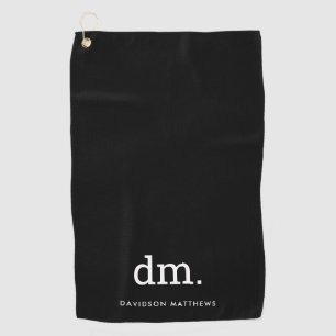 Monogram Black Golf Towel with White Text
